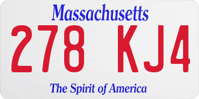 MA license plate 278KJ4