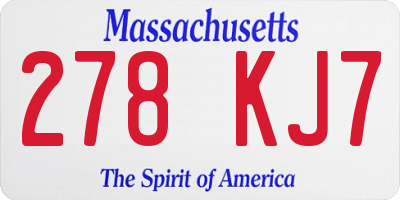 MA license plate 278KJ7