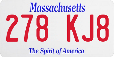MA license plate 278KJ8
