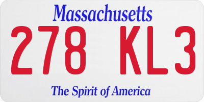 MA license plate 278KL3