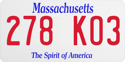 MA license plate 278KO3