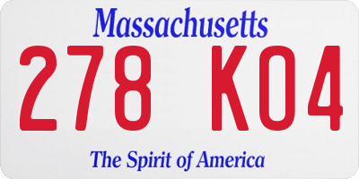 MA license plate 278KO4