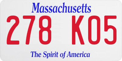 MA license plate 278KO5
