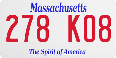 MA license plate 278KO8