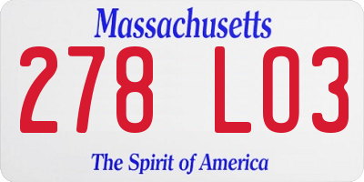 MA license plate 278LO3