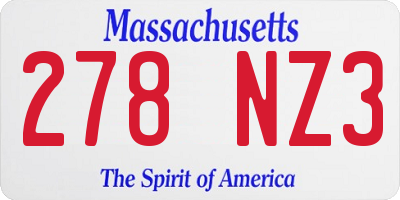 MA license plate 278NZ3