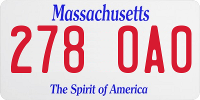 MA license plate 278OA0