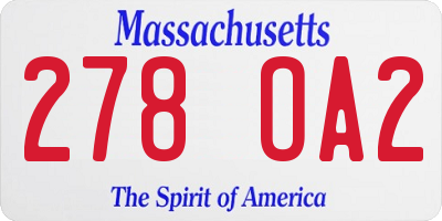 MA license plate 278OA2