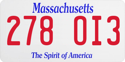 MA license plate 278OI3
