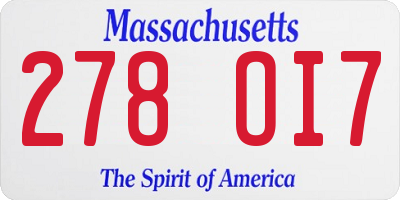 MA license plate 278OI7