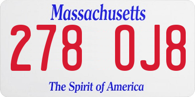 MA license plate 278OJ8