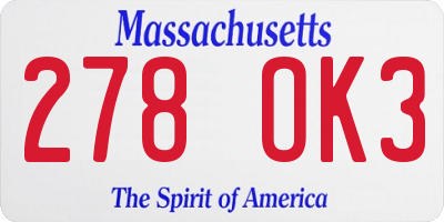 MA license plate 278OK3