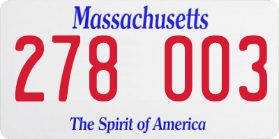 MA license plate 278OO3