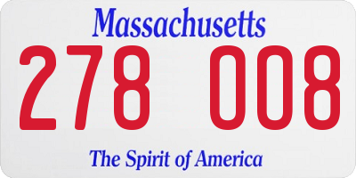 MA license plate 278OO8