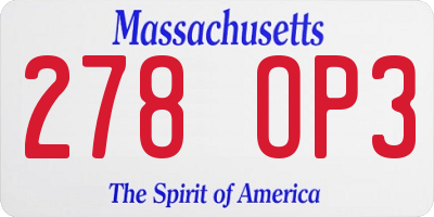 MA license plate 278OP3