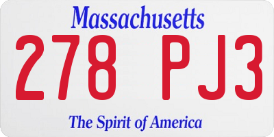MA license plate 278PJ3