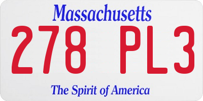 MA license plate 278PL3