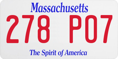 MA license plate 278PO7