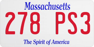 MA license plate 278PS3