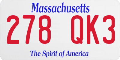 MA license plate 278QK3