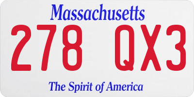 MA license plate 278QX3
