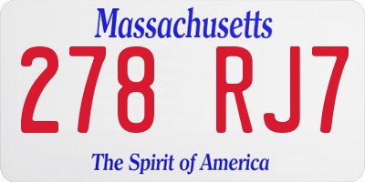 MA license plate 278RJ7