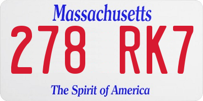 MA license plate 278RK7