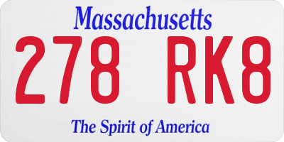 MA license plate 278RK8