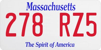 MA license plate 278RZ5