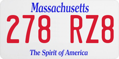 MA license plate 278RZ8