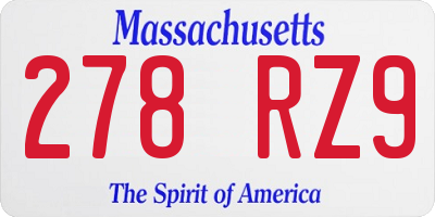 MA license plate 278RZ9