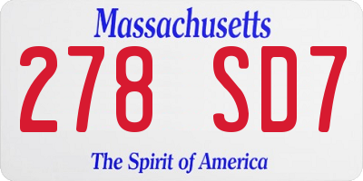 MA license plate 278SD7