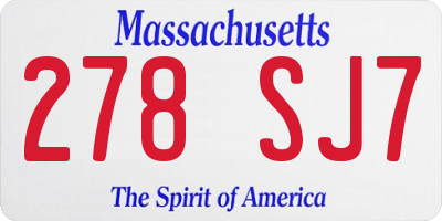 MA license plate 278SJ7