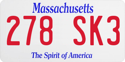 MA license plate 278SK3