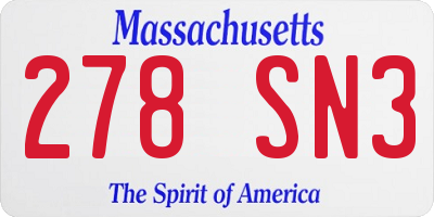 MA license plate 278SN3