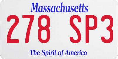 MA license plate 278SP3