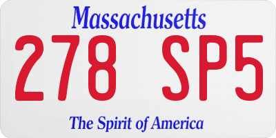 MA license plate 278SP5
