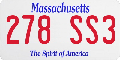 MA license plate 278SS3