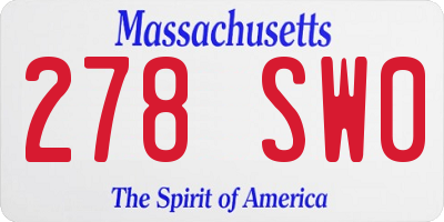 MA license plate 278SW0