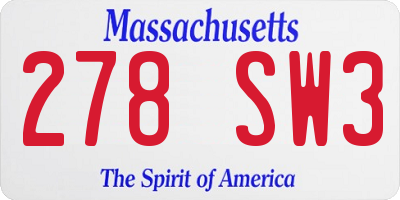 MA license plate 278SW3