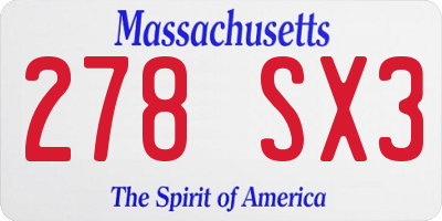 MA license plate 278SX3