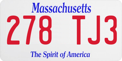 MA license plate 278TJ3