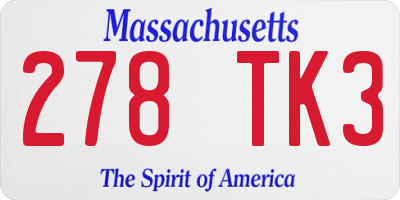 MA license plate 278TK3