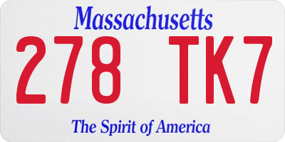 MA license plate 278TK7