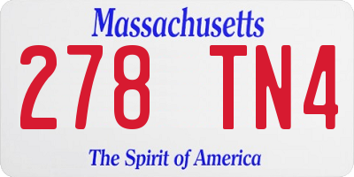 MA license plate 278TN4