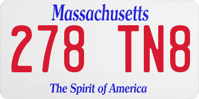 MA license plate 278TN8