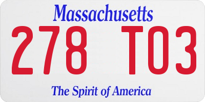 MA license plate 278TO3