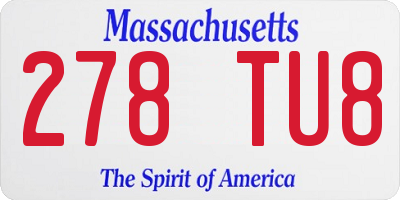 MA license plate 278TU8