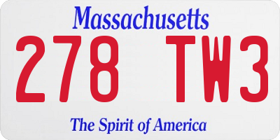 MA license plate 278TW3