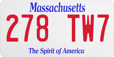 MA license plate 278TW7